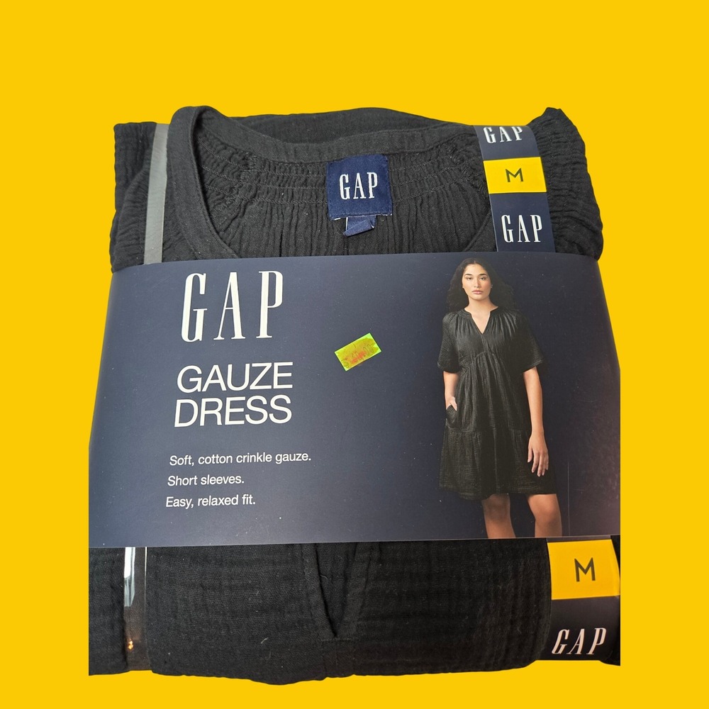 GAP Women Black Cotton Crinkle Gauze Tiered Midi Dress GP007929 Size M NWT - Picture 2 of 8